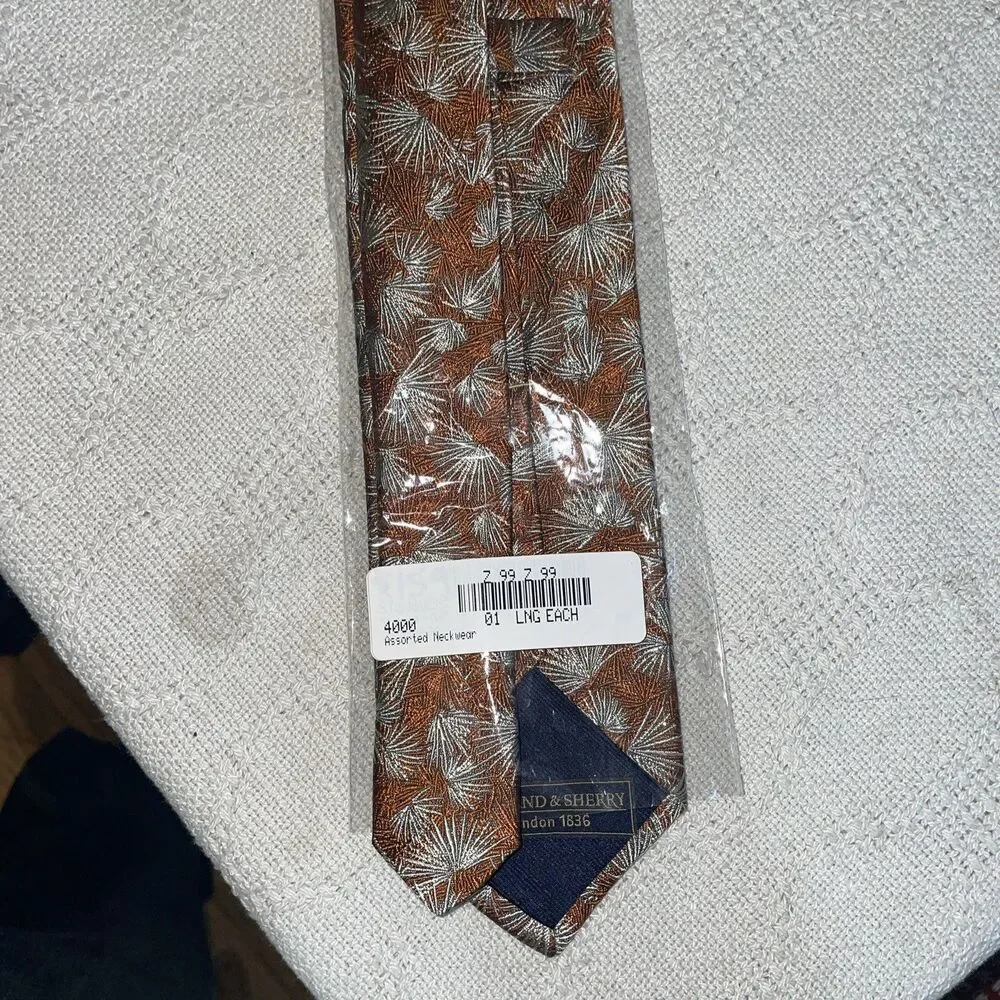 Holland & Sherry Men’s Dress Tie Size 63” 3.25” Bronze Floral Silk Business City